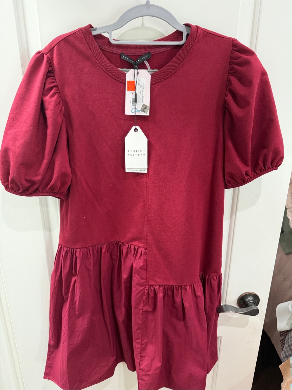 English Factory Raspberry Puff-Sleeve Casual Dress